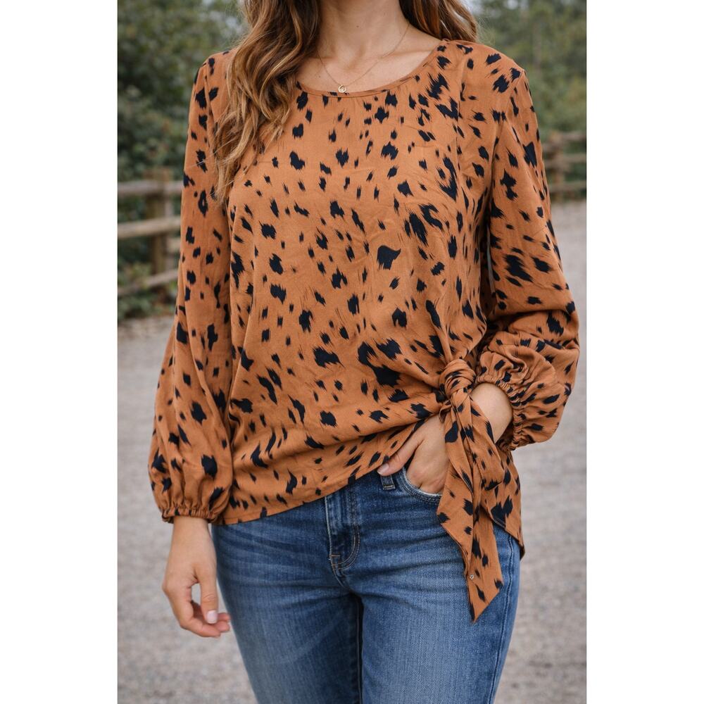Leopard Print Tie Front Top Womens Small Shein Blouse Animal Print Shirt
